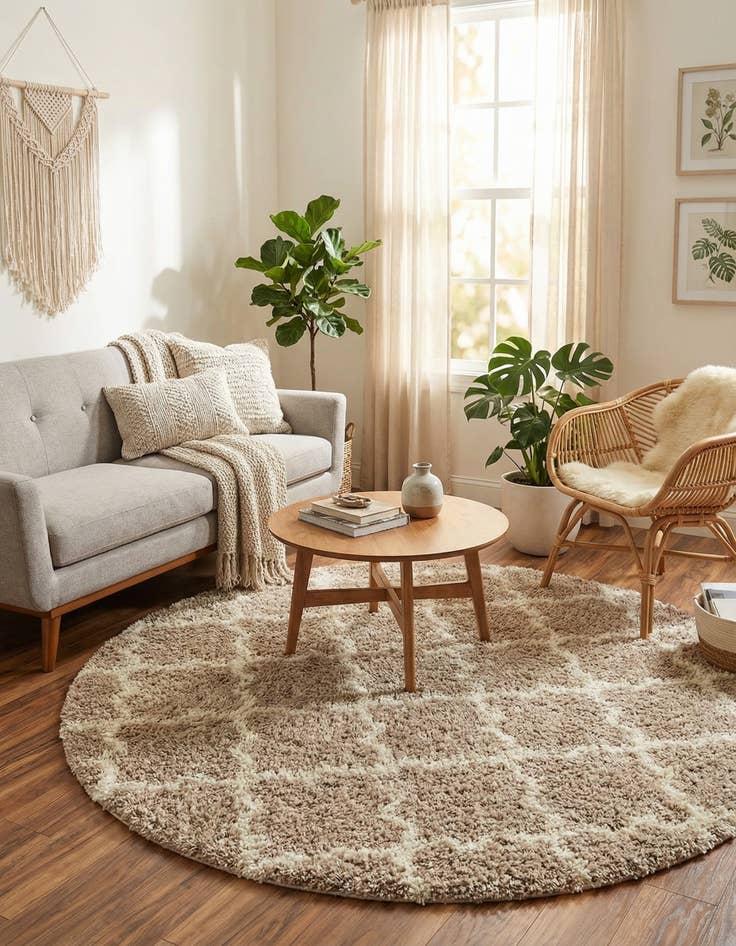 Detail image of  6' x 6' Moroccan Trellis Shag Round Rug