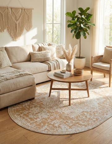 Beige Easy-Clean Jill Zarin Dubai Indoor / Outdoor Oval Rug