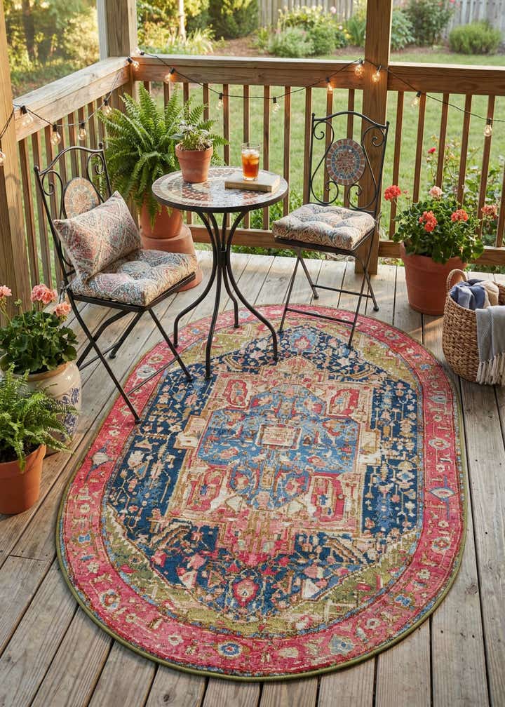 4' x 6' Easy-Clean Traditional Indoor / Outdoor Oval Rug