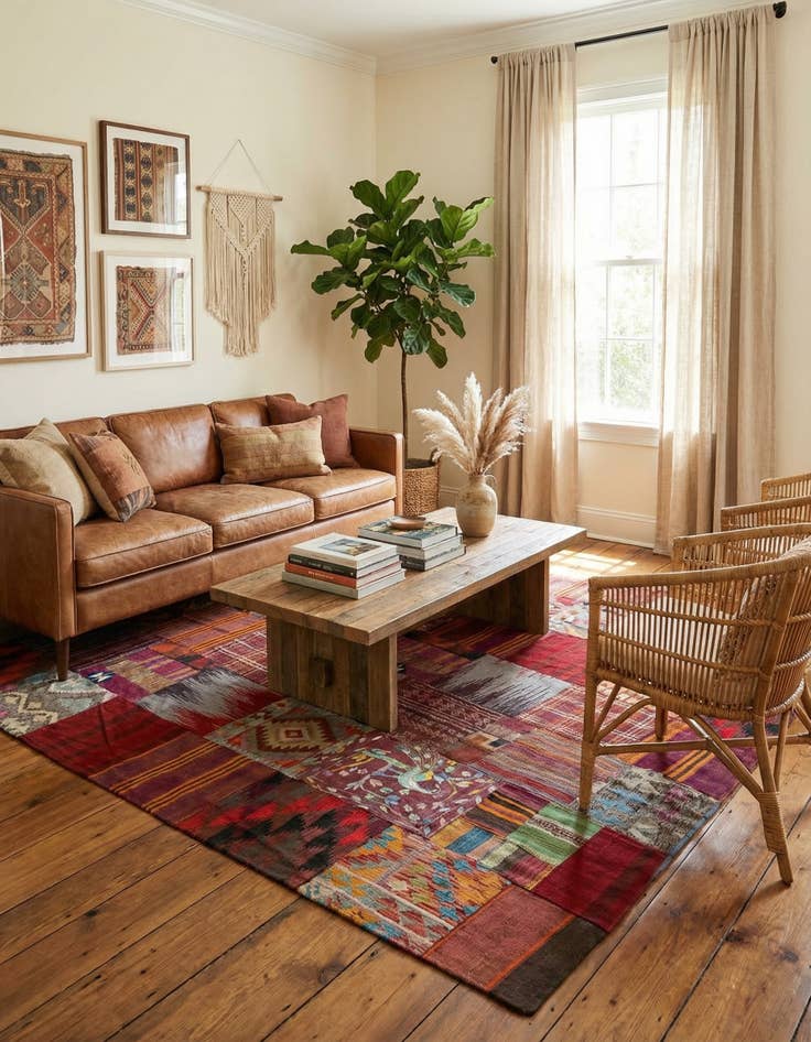 Detail image of  5' 6 x 8'  Hand Woven Kilim Patchwork Wool Rug