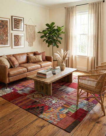 5' 6 x 8' Hand Woven Kilim Patchwork Wool Rug