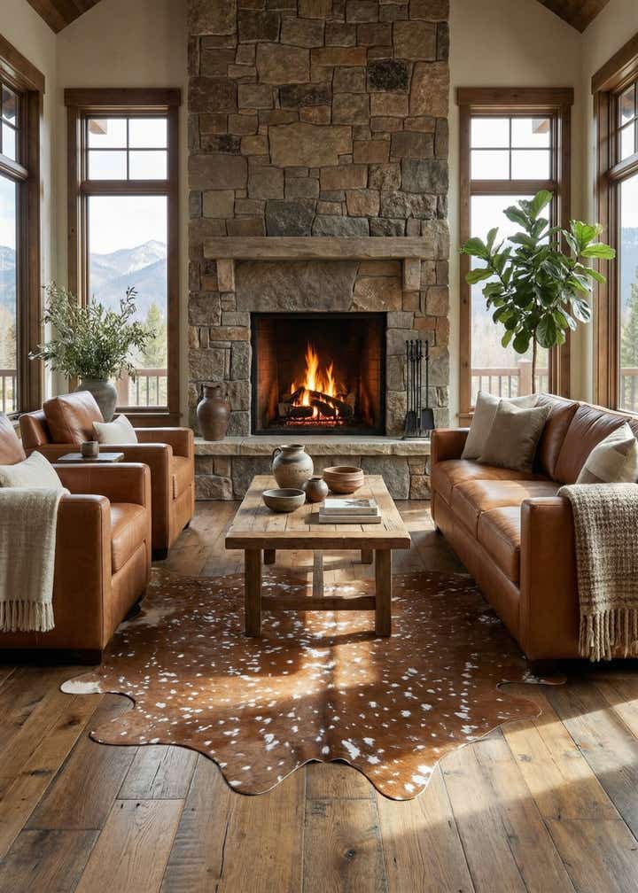 5' 10 x 6' 9 Cowhide Leather Freeform Rug