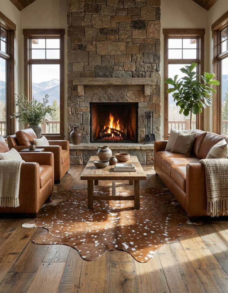 Detail image of 5' 10 x 6' 9 Cowhide Leather Freeform Rug