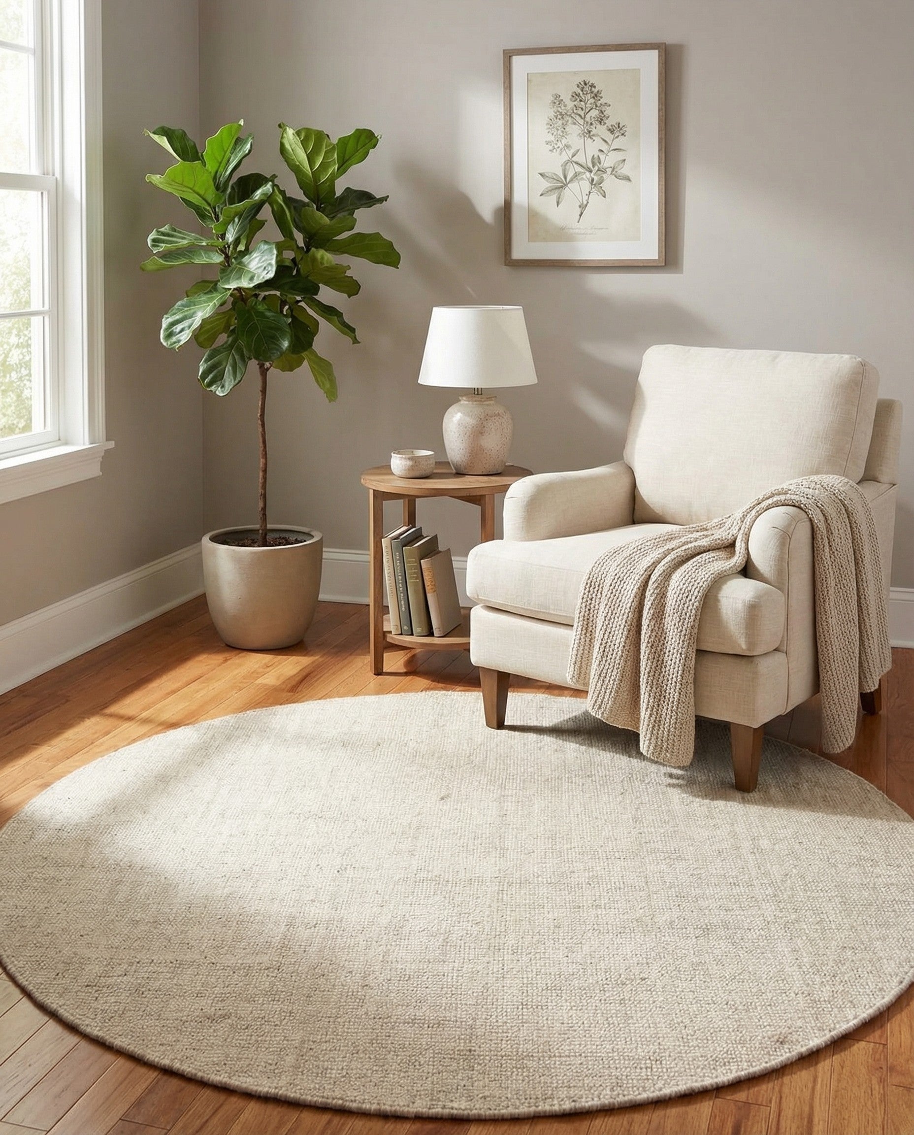 Vanilla Bean Hand Woven Jill Zarin English Manor Farmhouse Wool Round Rug