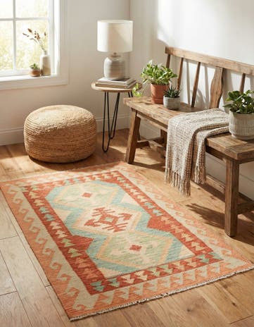2' 10 x 4' 3 Hand Woven Kilim Waziri Wool Rug