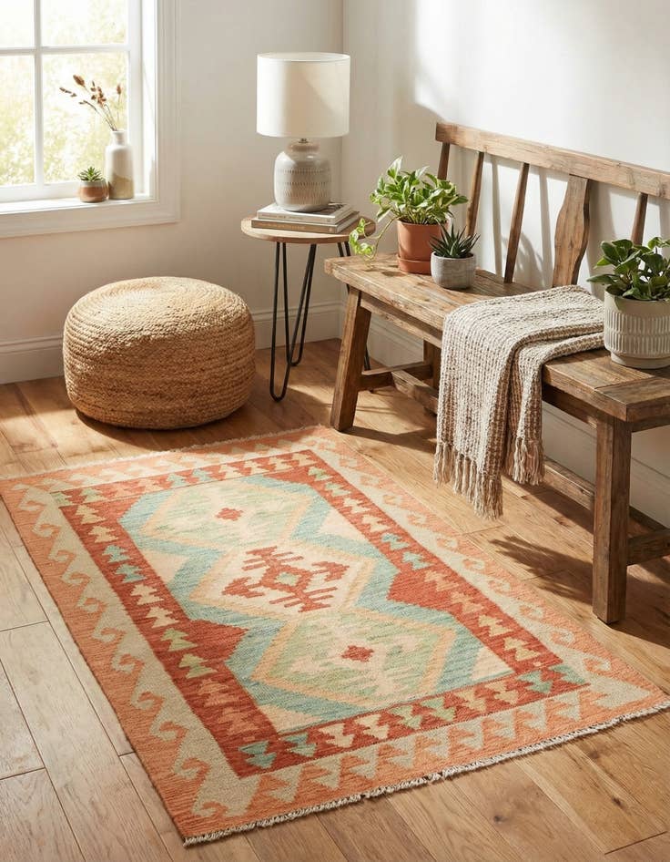 Detail image of 2' 10 x 4' 3  Hand Woven Kilim Waziri Wool Rug