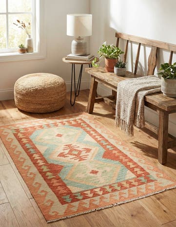 2' 10 x 4' 3 Hand Woven Kilim Waziri Wool Rug