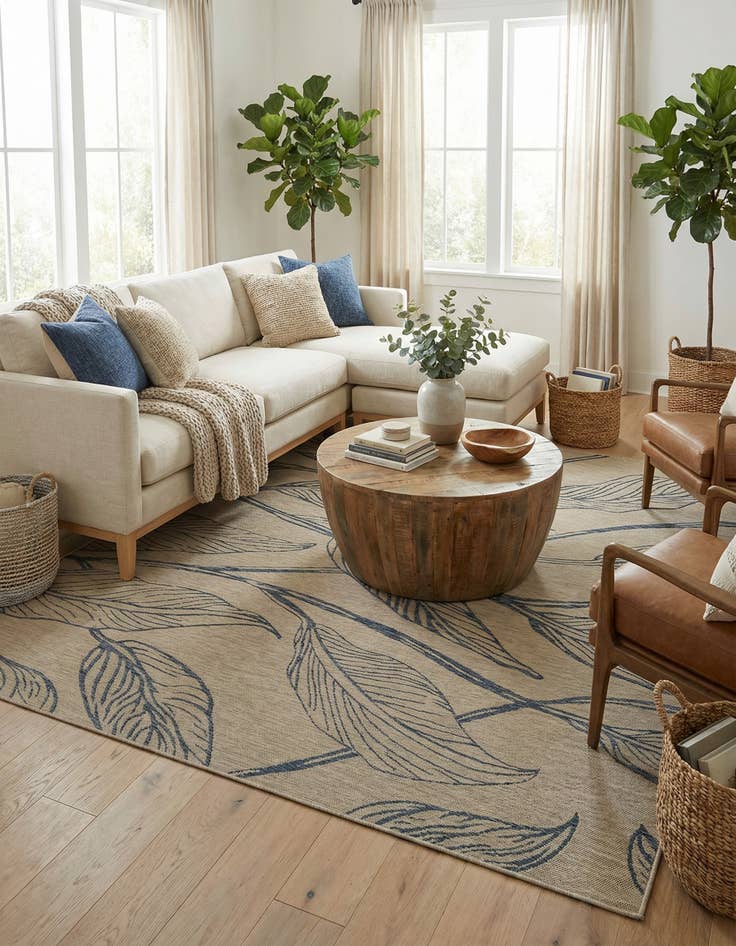 Detail image of  10' 8 x 10' 8  Washable Botanical Indoor / Outdoor Square Rug