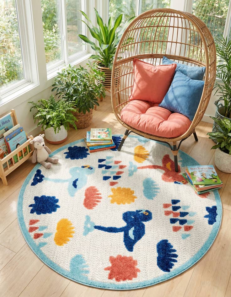 Detail image of 5' 3 x 5' 3  Washable Belize Indoor / Outdoor Round Rug