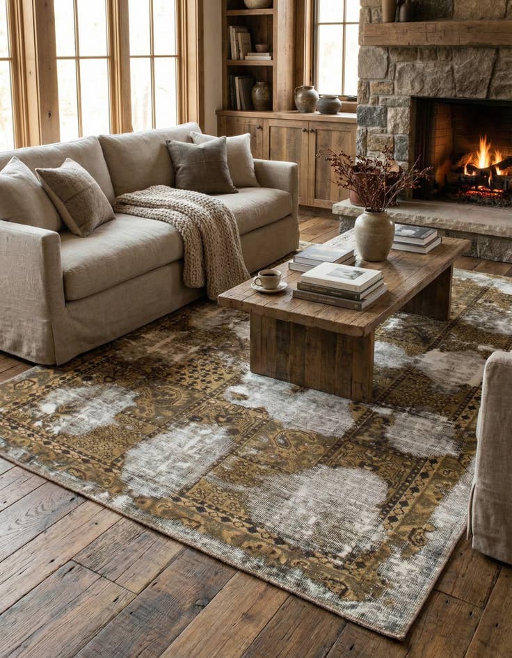 Detail image of 6' 3 x 9' 2  Hand Knotted Ultra Vintage Persian Wool Rug