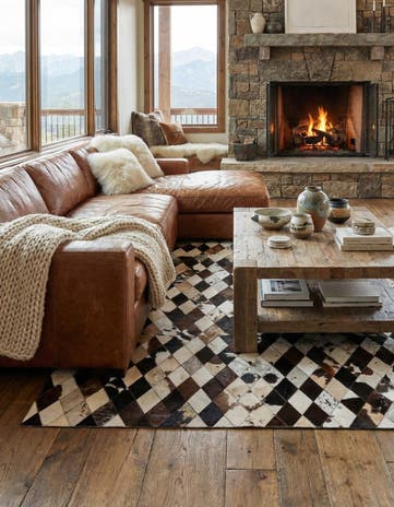 5' 8 x 8' Cowhide Stocks Rug