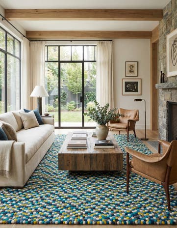 9' x 12' Hand Woven Felt Ball Wool Rug