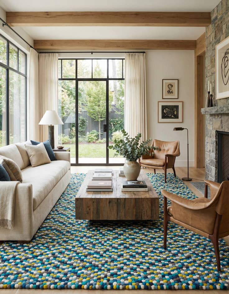 Detail image of 9' x 12'  Hand Woven Felt Ball Wool Rug