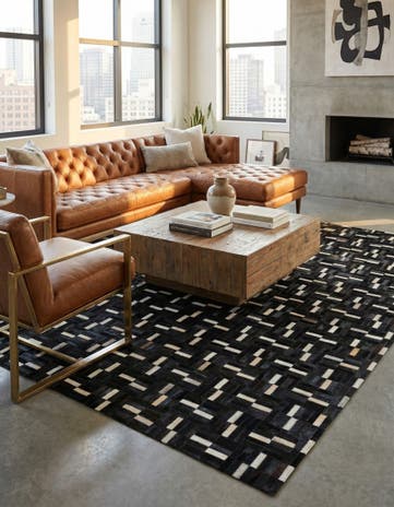 5' 2 x 8' 1 Cowhide Leather Rug