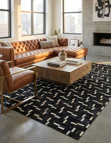5' 2 x 8' 1 Cowhide Leather Rug
