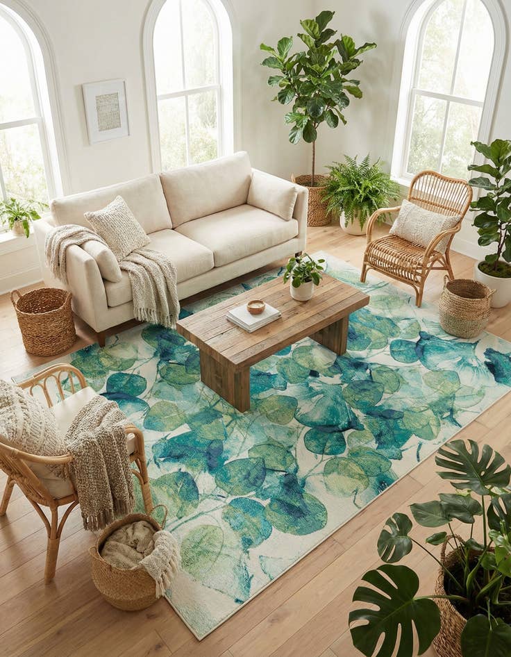 Detail image of 9' x 12'  Washable Botanical Indoor / Outdoor Rug
