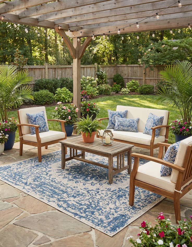 Detail image of 10' x 10'  Washable Traditional Indoor / Outdoor Square Rug