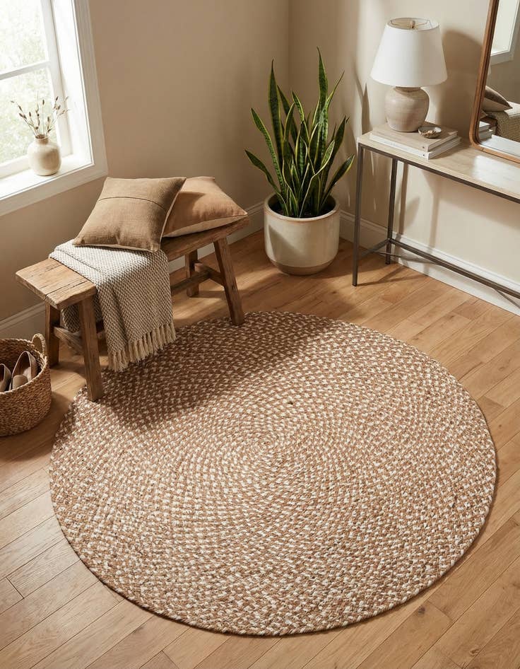Detail image of  3' 1 x 3' 1  Hand Tweed Braided Jute Round Rug
