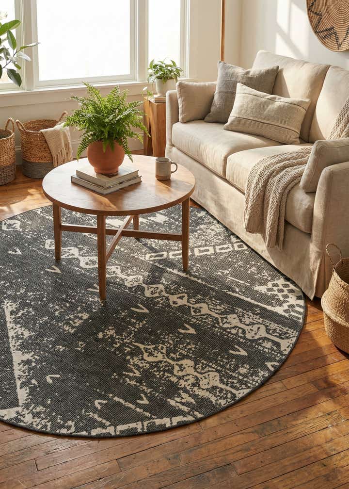 7' 10 x 7' 10 Easy-Clean Bohemian Indoor / Outdoor Round Rug
