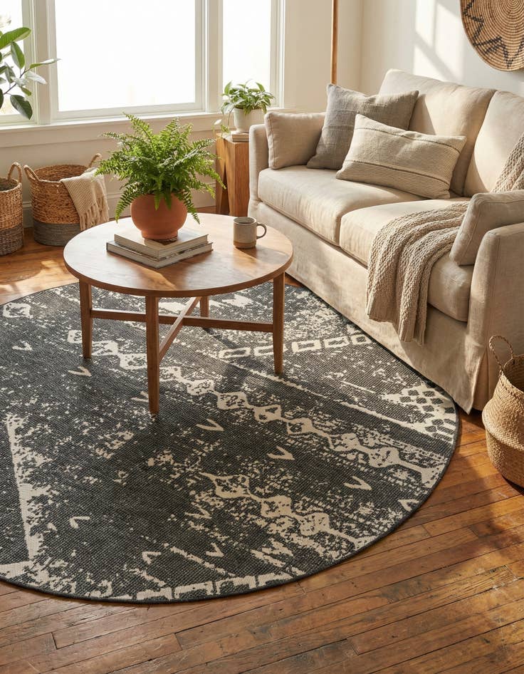 Detail image of 7' 10 x 7' 10  Washable Bohemian Indoor / Outdoor Round Rug