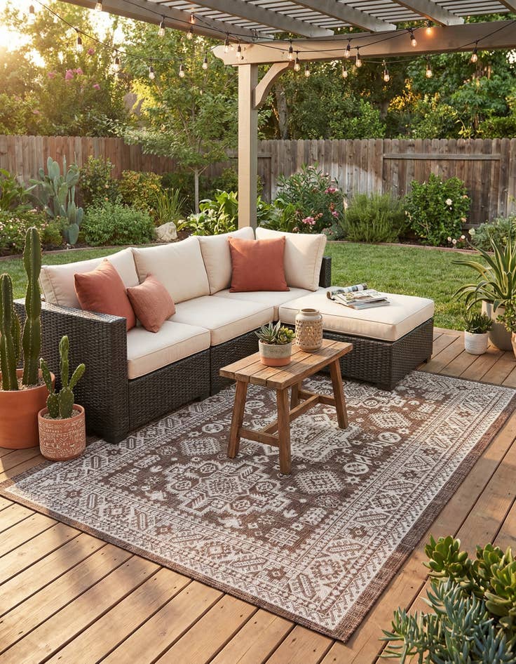 Detail image of 5' 3 x 8'  Washable Aztec Indoor / Outdoor Rug