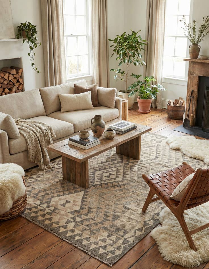 Detail image of 4' x 5' 8  Hand Woven Kilim Maymana Wool Rug