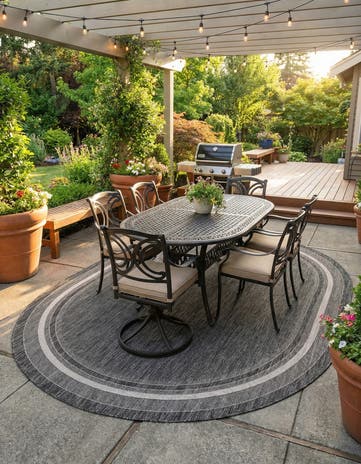 7' 10 x 10' Easy-Clean Border Indoor / Outdoor Oval Rug