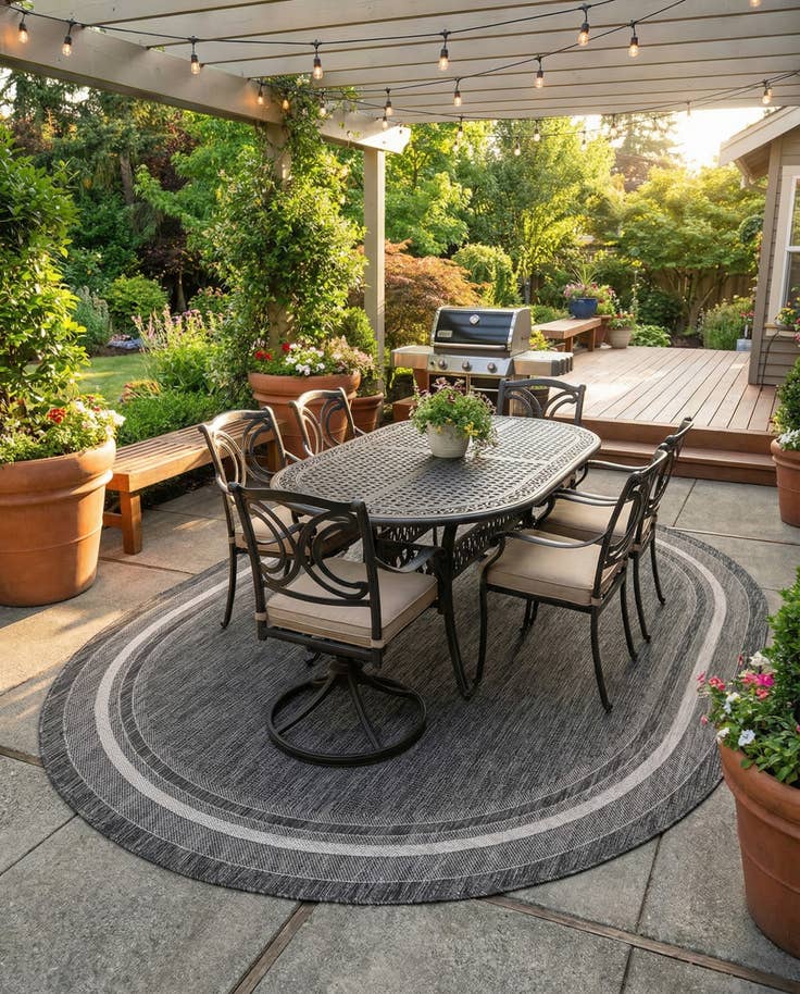 Detail image of 7' 10 x 10' Easy-Clean Border Indoor / Outdoor Oval Rug