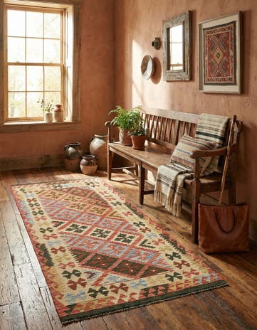 3' 2 x 6' 5 Hand Woven Kilim Maymana Wool Runner Rug
