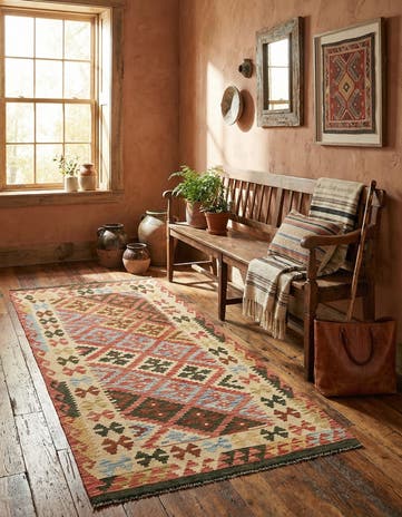 3' 2 x 6' 5 Hand Woven Kilim Maymana Wool Runner Rug