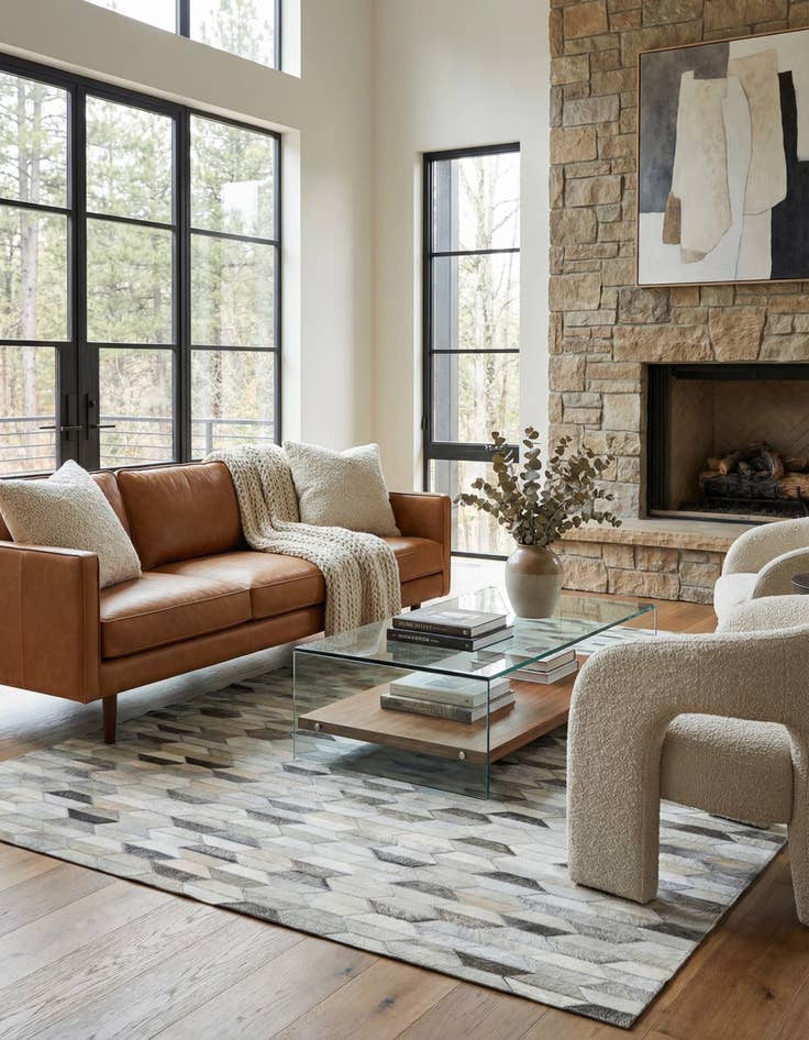 Detail image of 4' 10 x 8' Cowhide Leather Rug