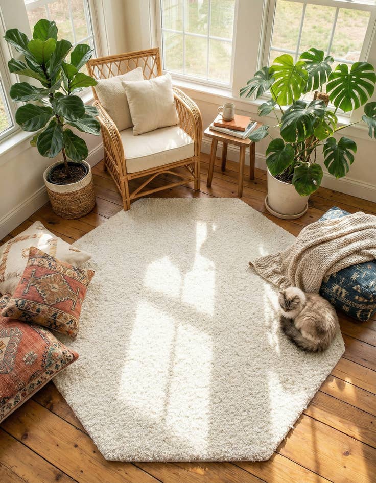 Detail image of 7' 10 x 7' 10 Solid Shag Octagon Rug