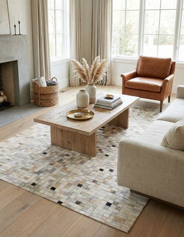 5' 1 x 8' 2 Cowhide Leather Rug