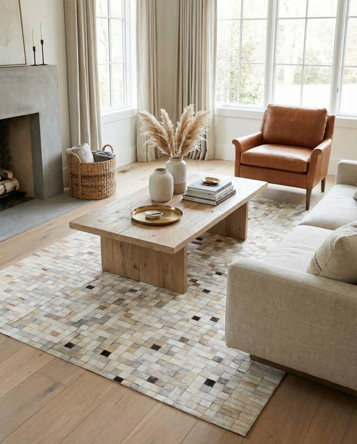 Detail image of 5' 1 x 8' 2 Cowhide Leather Rug