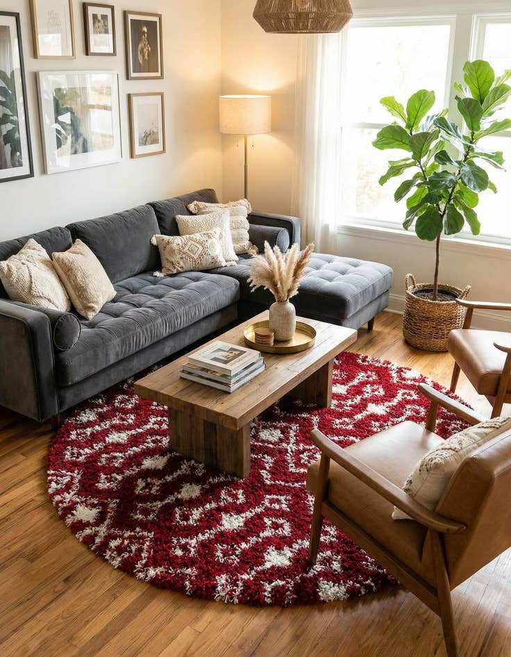 Detail image of 10' x 10' Moroccan Trellis Shag Round Rug