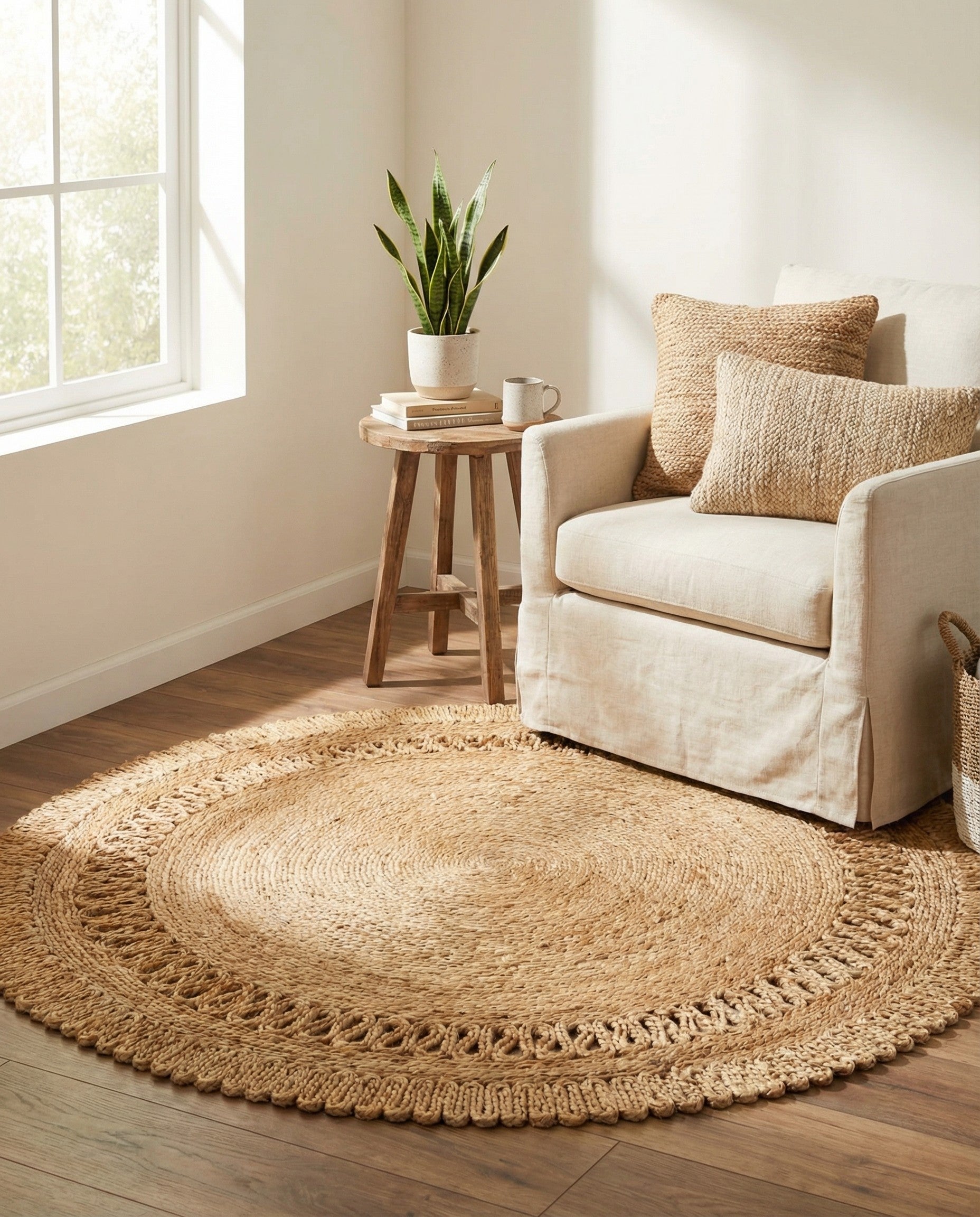  4' 1 x 4' 1  Hand Braided Jute Round Rug