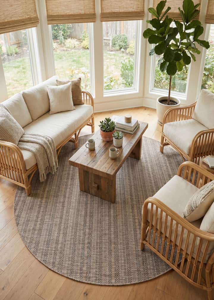7' 10 x 7' 10 Easy-Clean Striped Indoor / Outdoor Round Rug