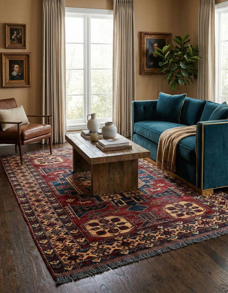 Detail image of 4' 10 x 6' 11 Hand Knotted Kazak Oriental Wool Rug