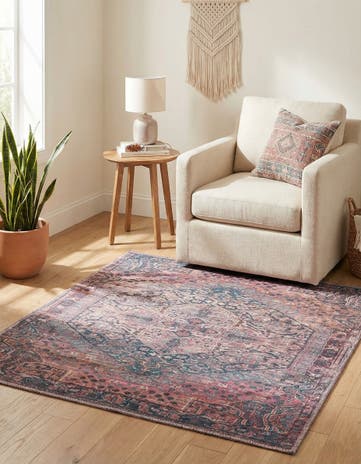 Antique Rust Red Washable Maahru Square Rug