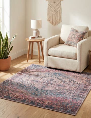 Antique Rust Red Washable Maahru Square Rug