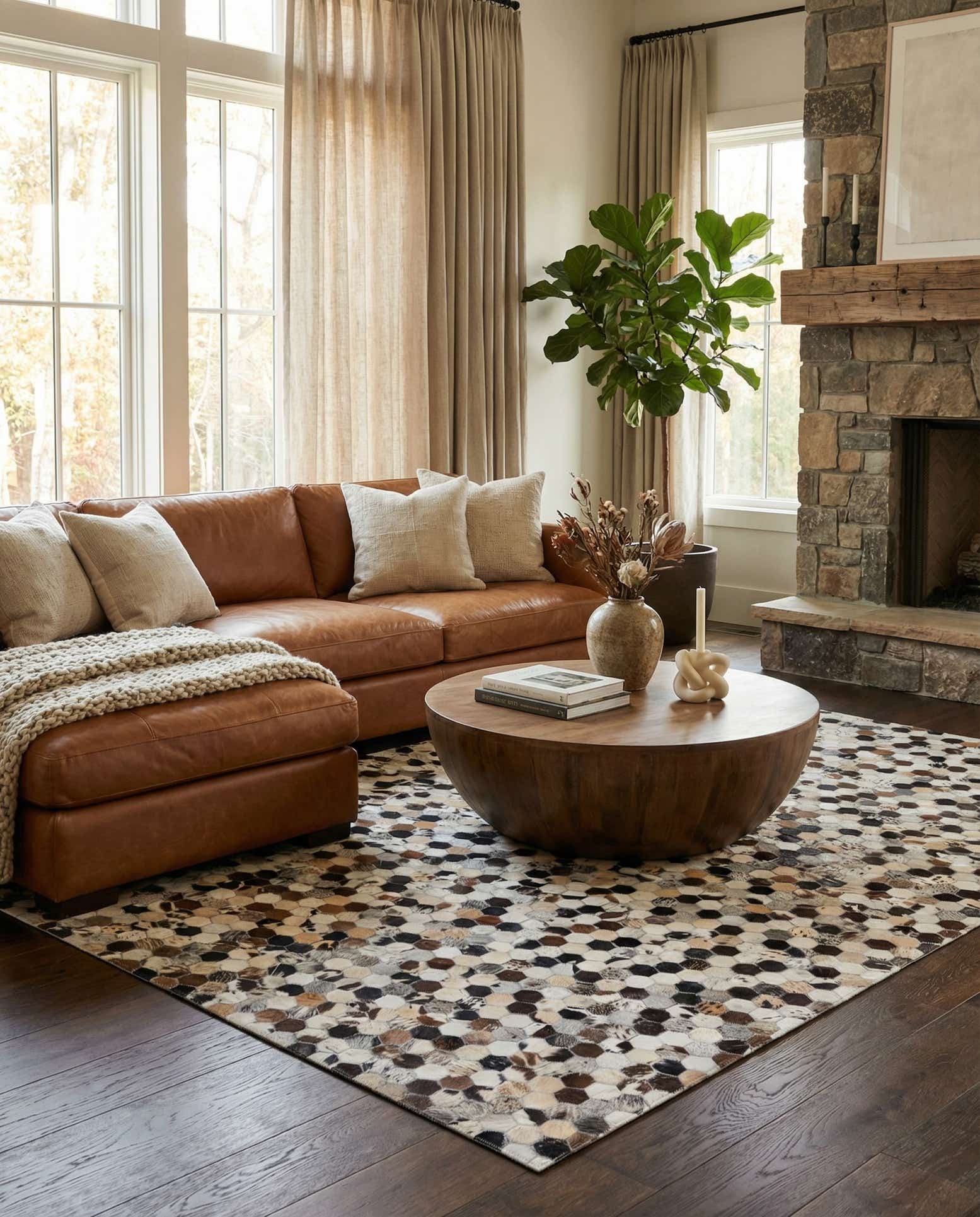 5' 1 x 8' Cowhide Leather Rug