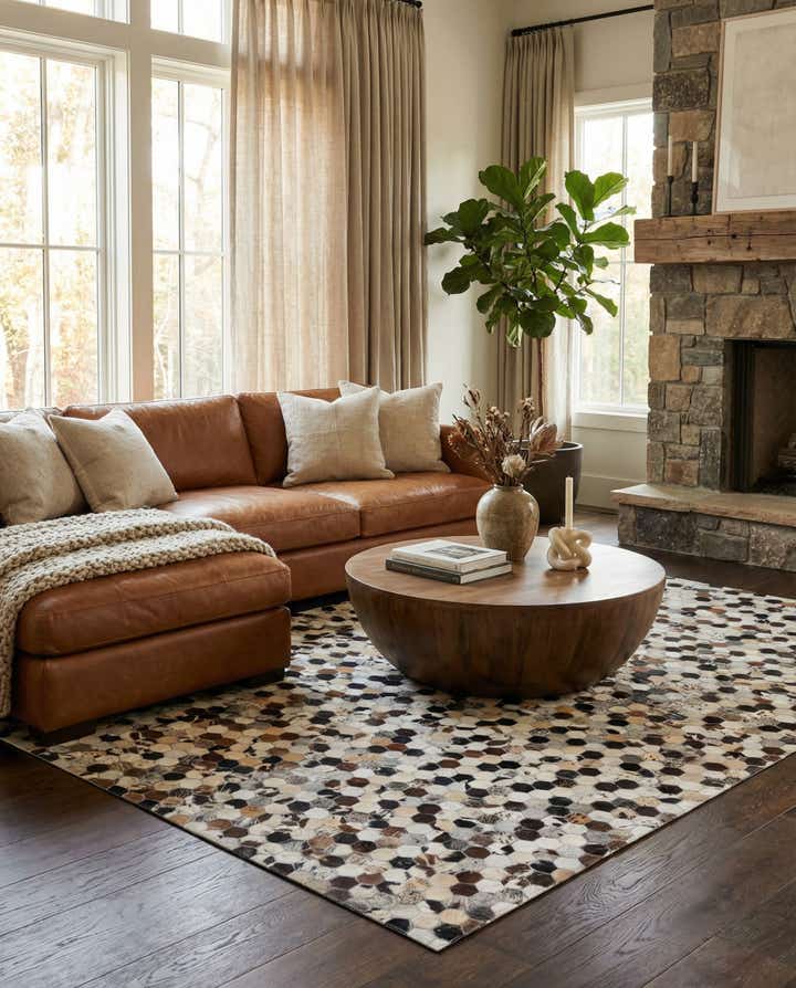 5' 1 x 8' Cowhide Leather Rug