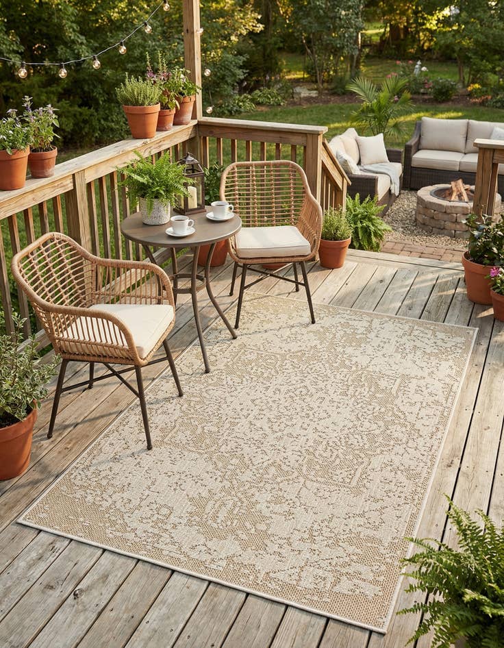 Detail image of 4' 1 x 6' 1  Washable Traditional Indoor / Outdoor Rug