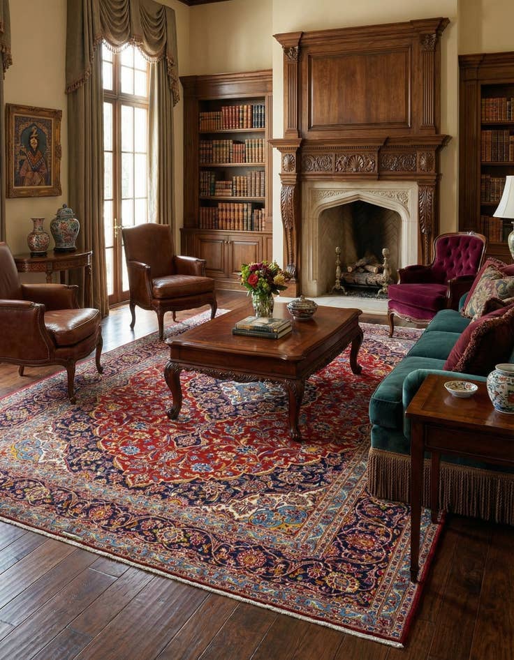 Detail image of  9' 9 x 13' 2  Hand Knotted Kashan Persian Wool Rug