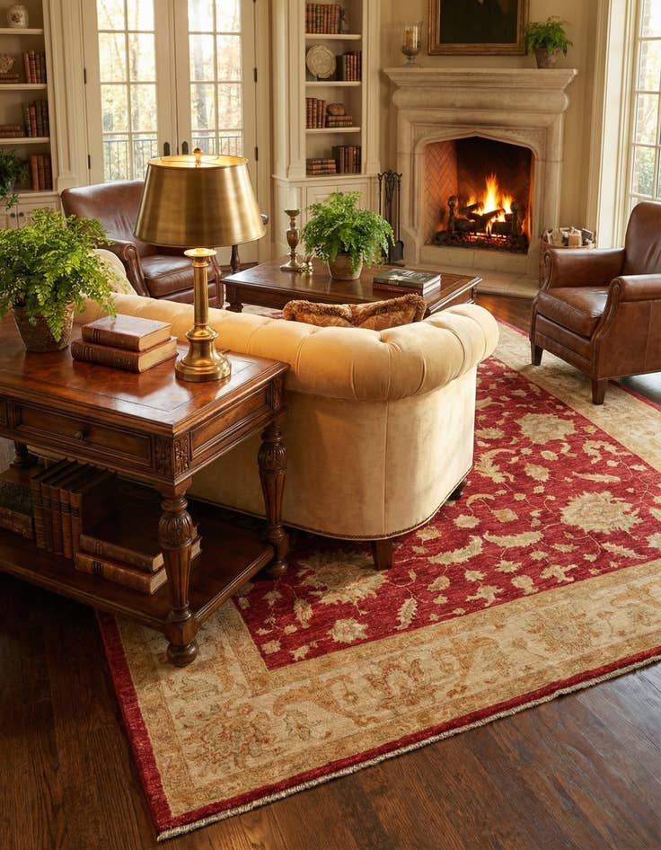 Detail image of 6' 6 x 9' 9  Hand Knotted Peshawar Ziegler Rug