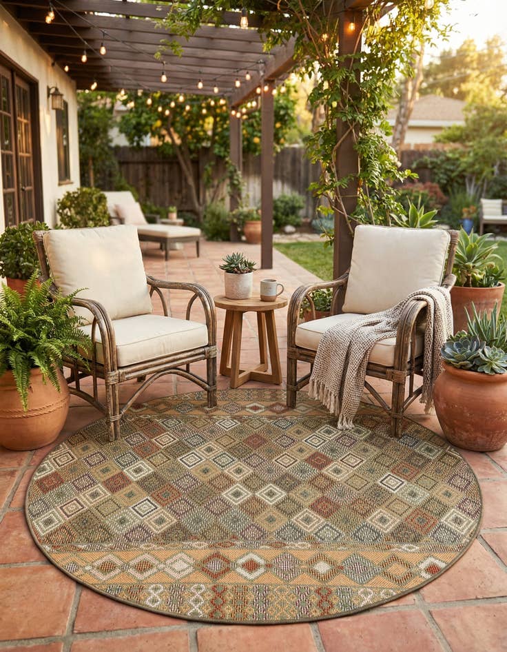 Detail image of  5' 3 x 5' 3  Washable Baja Indoor / Outdoor Round Rug