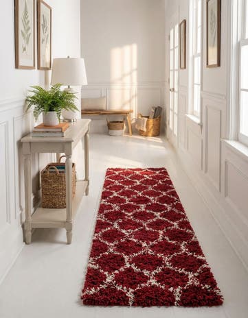 Burgundy Red Lattice Shag Runner Rug