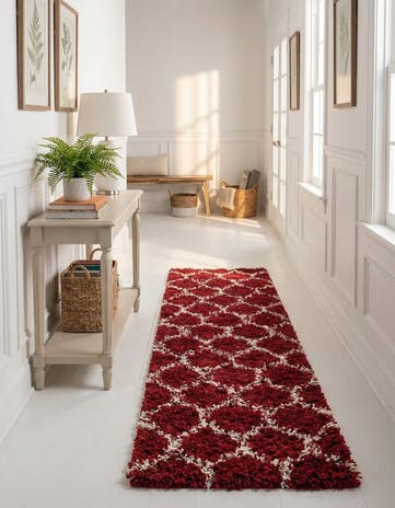 Burgundy Red Lattice Shag Runner Rug