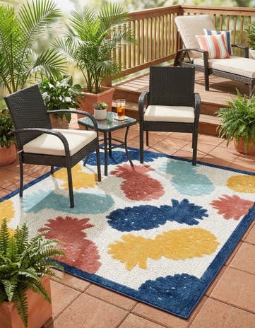 White Easy-Clean Belize Indoor / Outdoor Square Rug