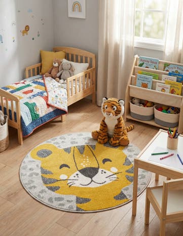 3' 3 x 3' 3 Tiger Whimsy Kids Round Rug
